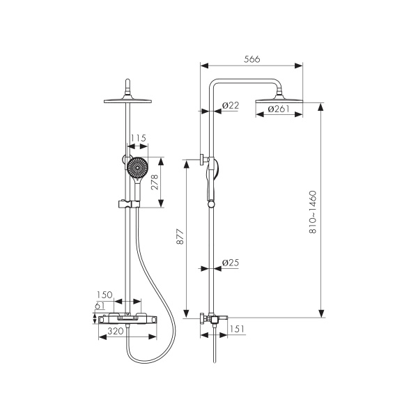 25282 Душевая система KAISER Quadris с термостатом
